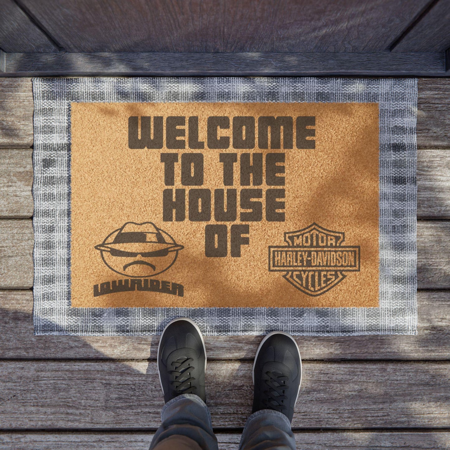 Lowrider & Harley Davidson Coir Doormat: Motorcycle Welcome Mat